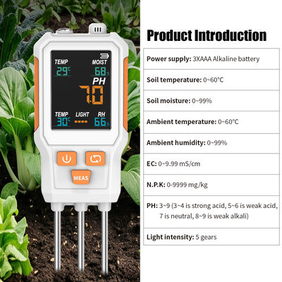 Testeur de sol à écran couleur 10 en 1, PH, EC, N P K, Temp, Humidité, Humidité légère