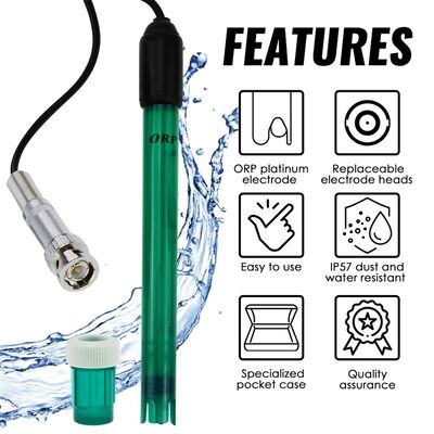 Électrode redox ORP de remplacement, câble de 300 cm avec connecteur BNC, compatible avec la plupart des compteurs ORP